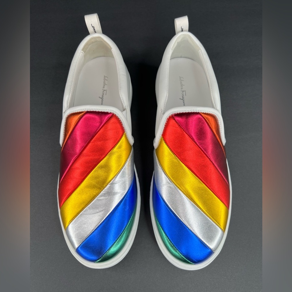 Salvatore Ferragamo Women's BALZE Rainbow Leather Sneakers US 7.5 - EU 38